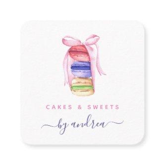 Cute Watercolor Macarons & Pink Ribbon QR Code Square