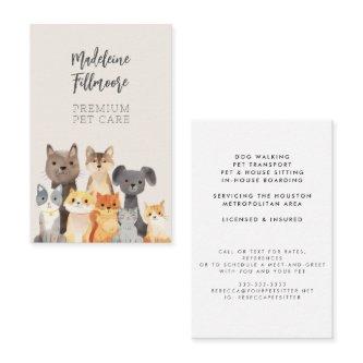 Cute Watercolor Pets Cat House Sitter Dog Walker