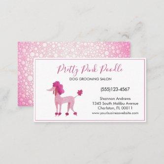 Cute Watercolor Pink Poodle Dog Grooming Service