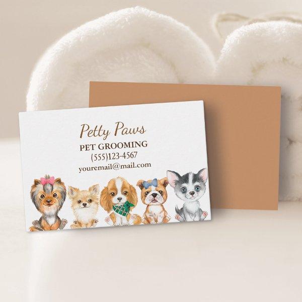 Cute Watercolor Puppies Pet Grooming Service Busin