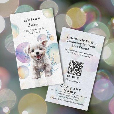 Cute Watercolor Puppy Bubble Suds Dog Groomer