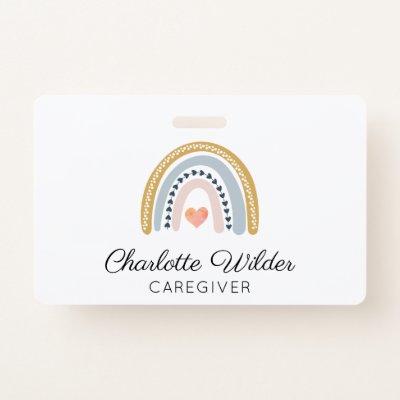 Cute Watercolor Rainbow Caregiver  Badge