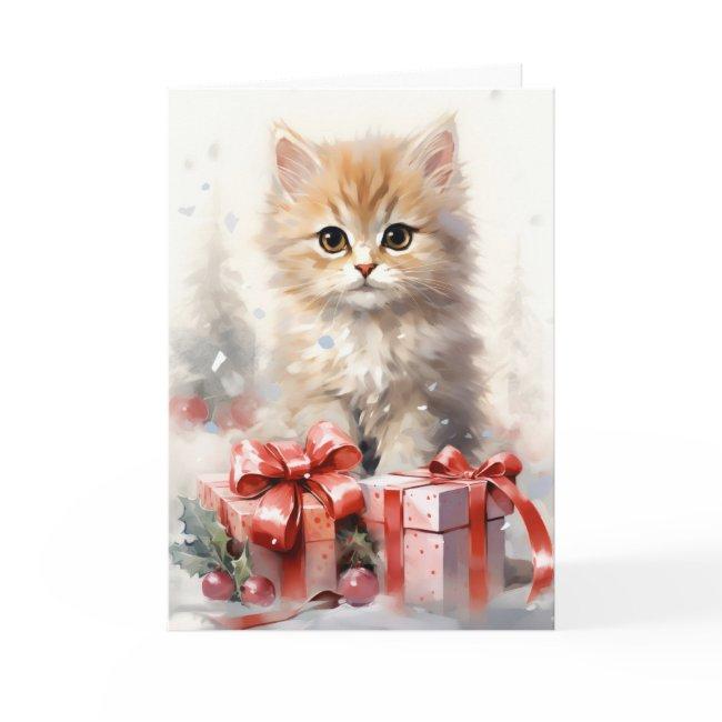 Cute White and Orange Kitten Christmas Greeting Card