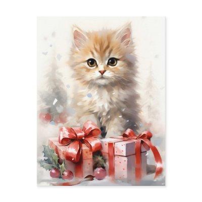 Cute White and Orange Kitten Christmas Holiday Postcard