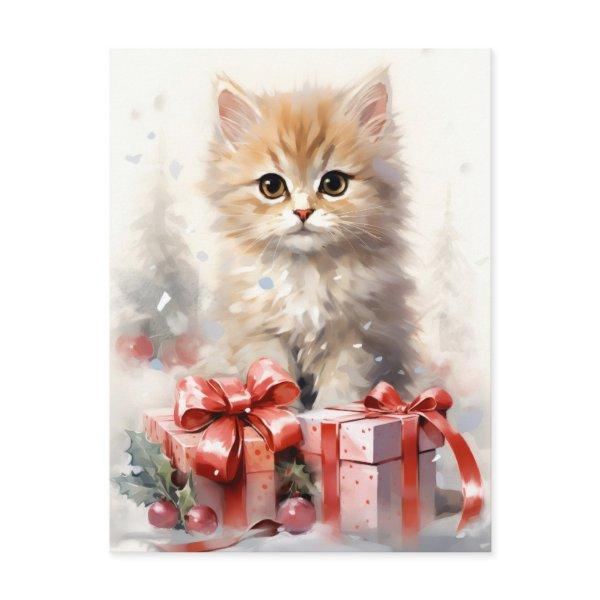 Cute White and Orange Kitten Christmas Holiday Postcard