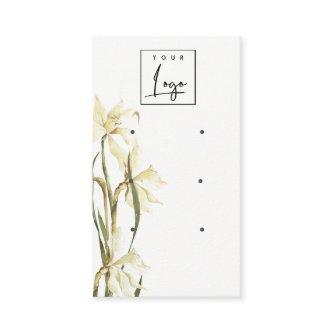 Cute White Daffodil Floral Logo 3 Earring Display