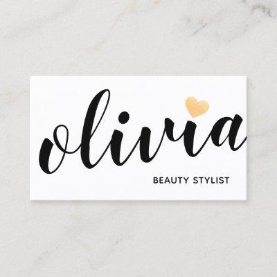 Cute White Gold Heart Calligraphy Beauty Stylist