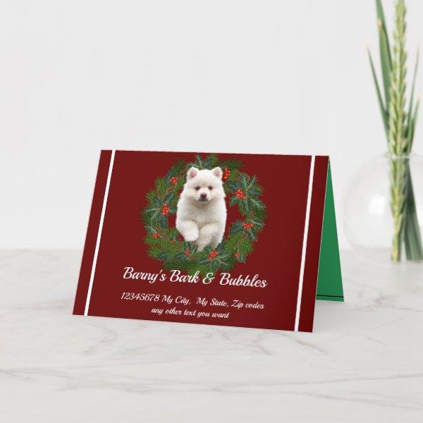 Cute White Pomeranian  Dog wreath Holiday