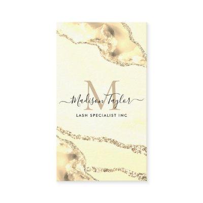 Cute Yellow Gold Glitter Marble Agate Monogram