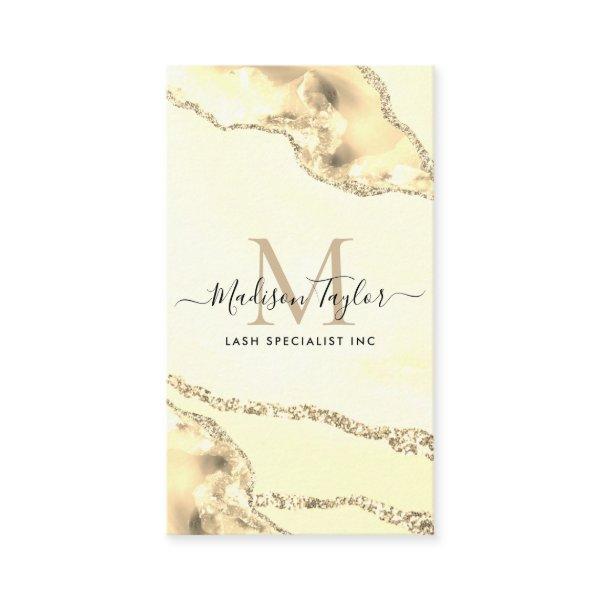 Cute Yellow Gold Glitter Marble Agate Monogram