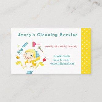 Cute Yellow Polkadot Maid House Cleaning Service