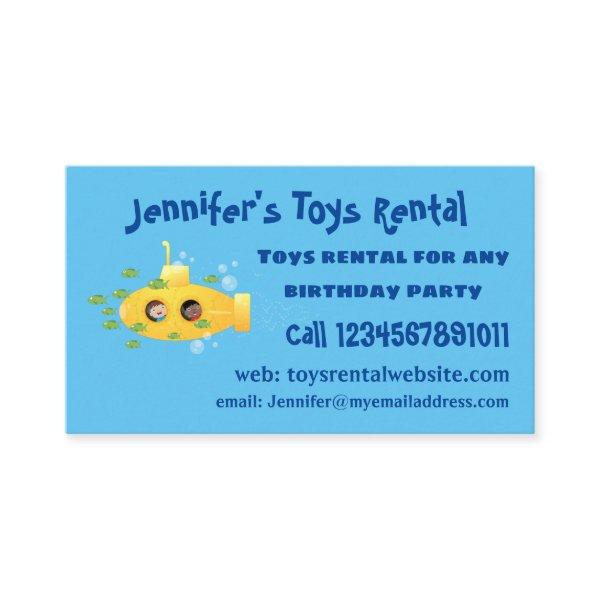 Cute yellow submarine fish cartoon illustration