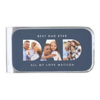 Dad photo modern typography child gift silver finish money clip