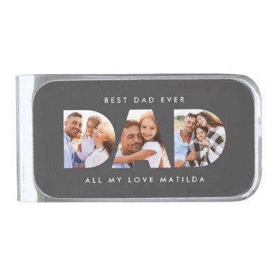 Dad photo modern typography child gift silver finish money clip