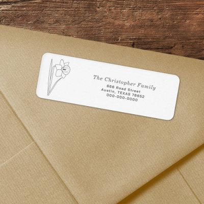 Daffodil Line Art Return Address Label