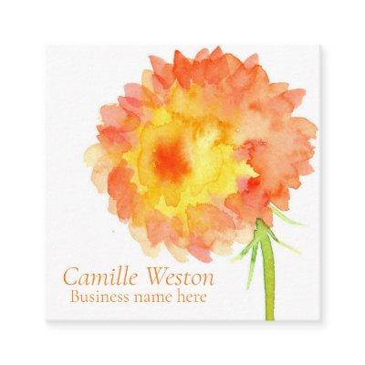 Dahlia Orange Watercolor Flower Square