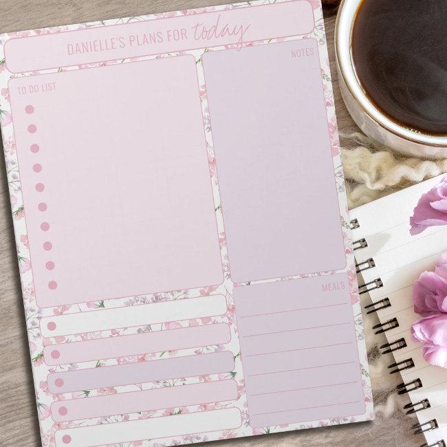 Daily Planner Pink Floral Notes Meals To Do List