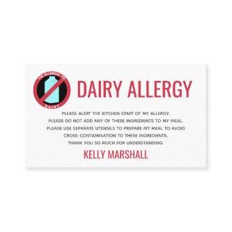 Dairy Allergy Alert Restaurant Chef Card