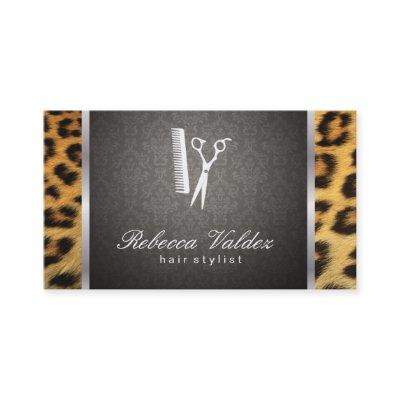 Damask Cheetah Print Silver Trim