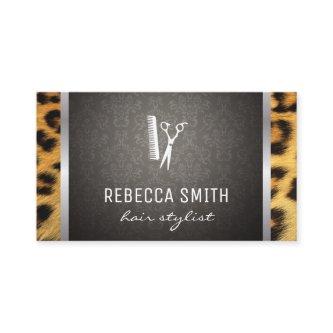 Damask Cheetah Print Silver Trim