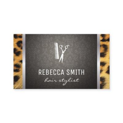 Damask Cheetah Print Silver Trim