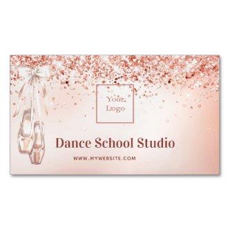 Dance studio school rose gold pink glitter logo  magnet