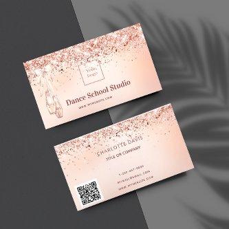 Dance studio school rose gold pink glitter qr code