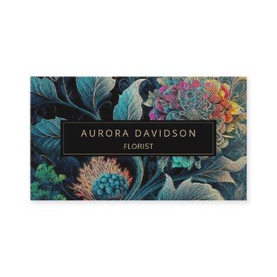 Dark Bloom Watercolor Teal Floral Leaf