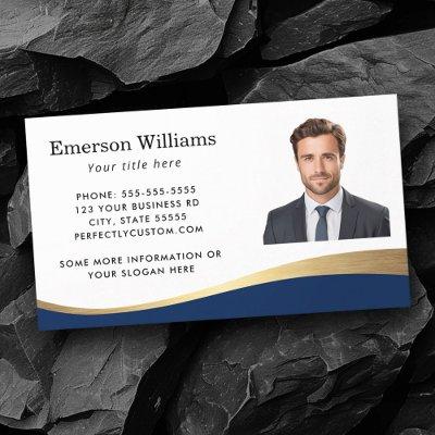 Dark blue faux golden wave custom photo