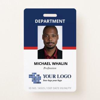 Dark Blue & red Add Your Logo & Photo Badge