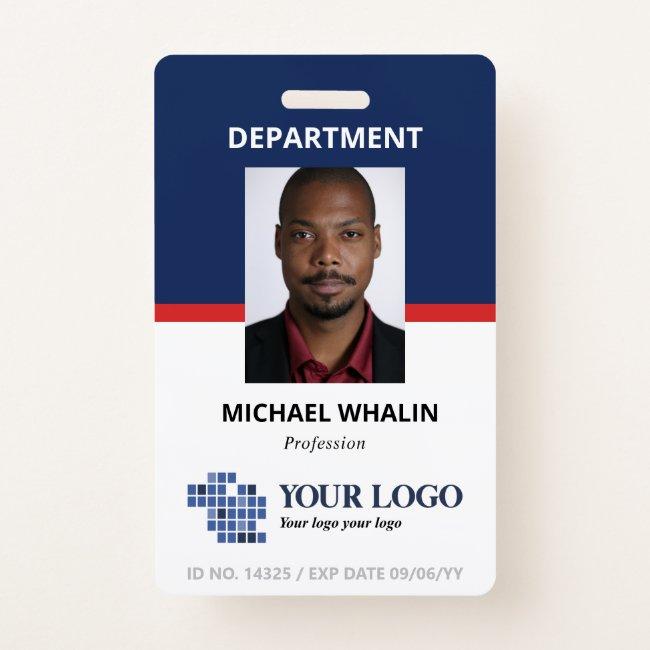 Dark Blue & red Add Your Logo & Photo Badge