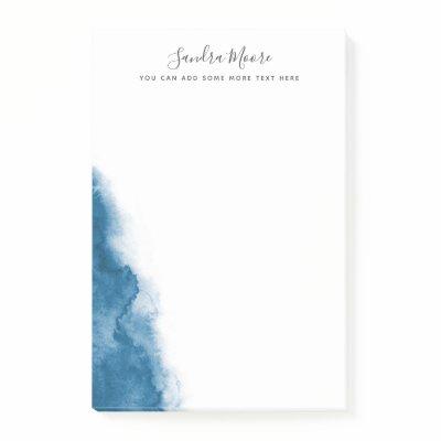 Dark blue watercolor personalized name post-it notes