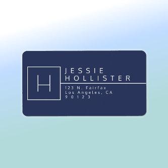 Dark Blue & White Monogrammed Return Address Label