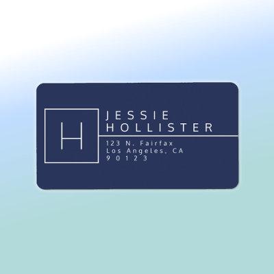 Dark Blue & White Monogrammed Return Address Label