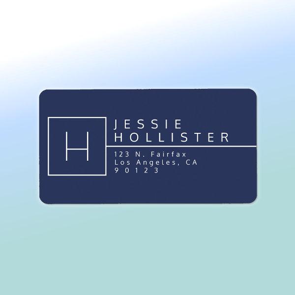 Dark Blue & White Monogrammed Return Address Label