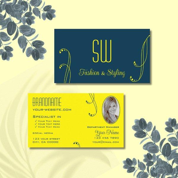 Dark Blue Yellow Ornate with Monogram and Photo