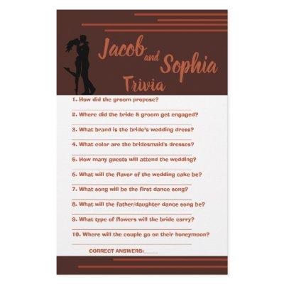 DARK, BRIDE & GROOM TRIVIA SHOWER GAME CARD FLYER