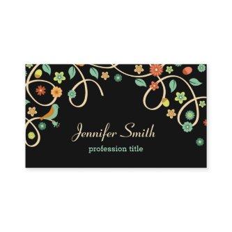 Dark Elegant Swirl Floral Tree and Bird