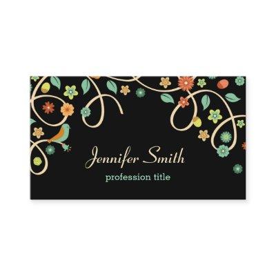 Dark Elegant Swirl Floral Tree and Bird