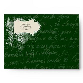 Dark Forest Green A7 Vintage Script Envelopes