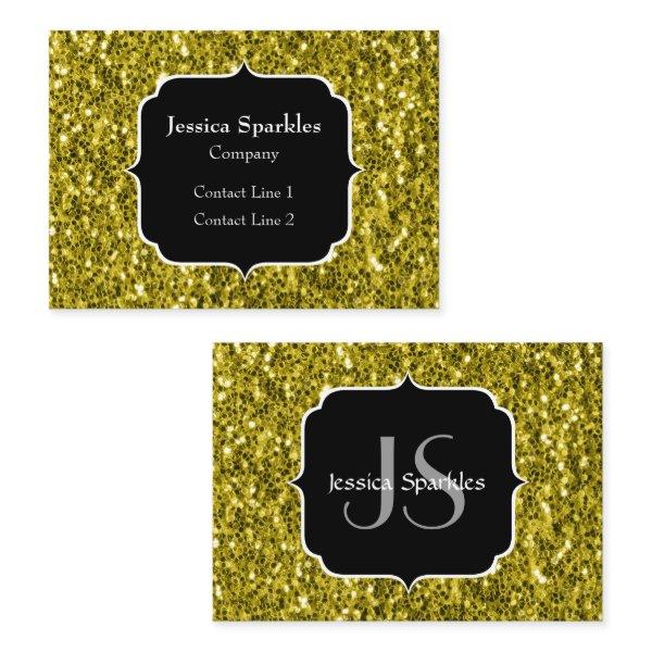Dark gold yellow faux glitter sparkles Monogram