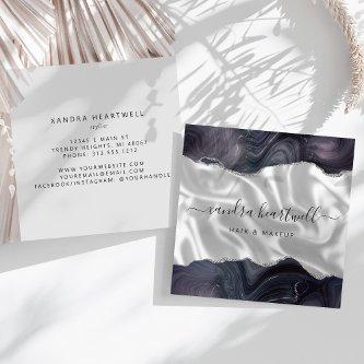 Dark Gray Agate Silver Glitter Luxury Square