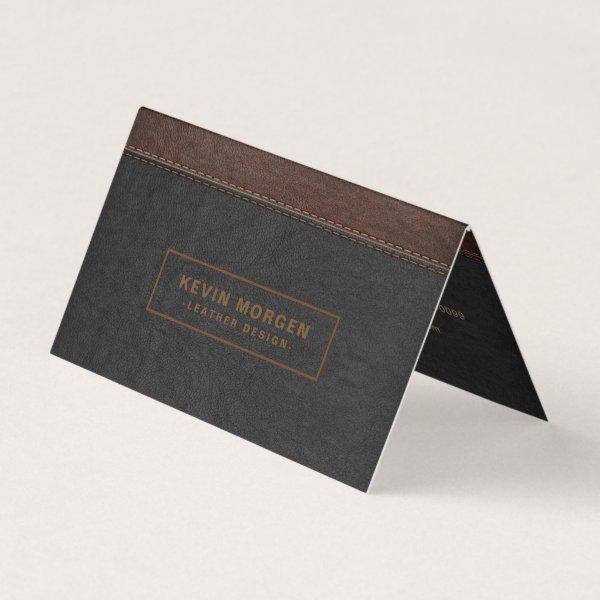 Dark Gray & Brown Stitched Faux Leather
