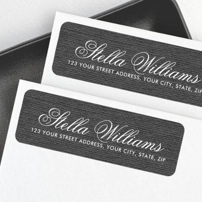 Dark gray linen romantic script return address label