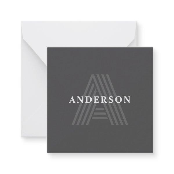 Dark Gray Retro Modern Monogrammed Name Note Card