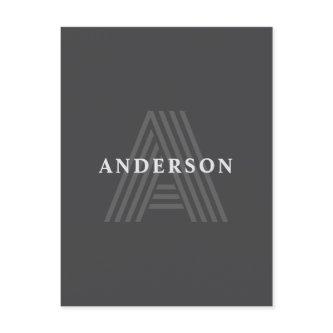 Dark Gray Retro Modern Monogrammed Name Postcard