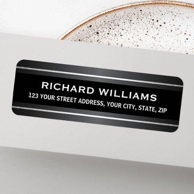 Dark gray satin and silver borders return address label