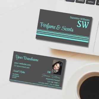 Dark Gray Teal Stripes with Monogram and Photo