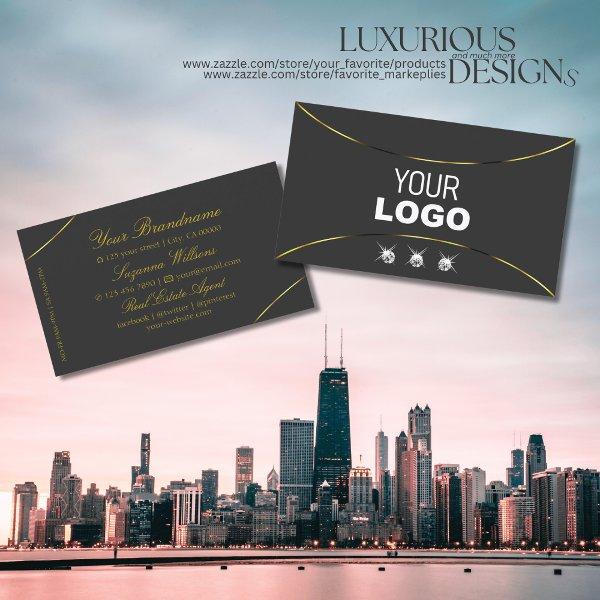 Dark Gray with Gold Decor Diamonds and Logo Modern