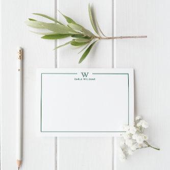 Dark Green Formal Classic Family Monogram Minimal Note Card